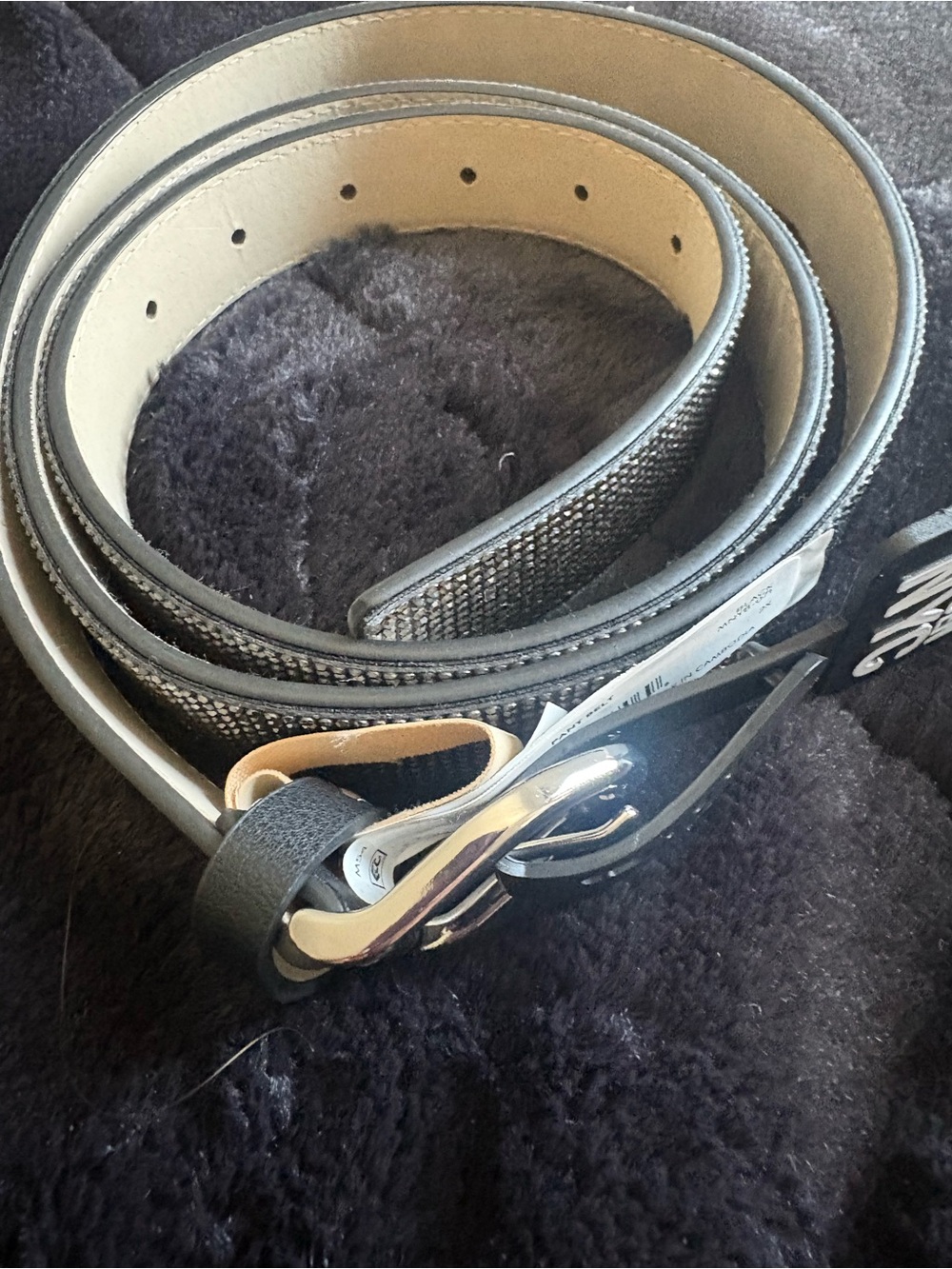 Women's Black Textured Belt with Silver Buckle